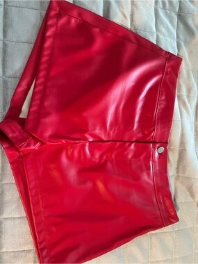 Red Faux Leather Mini Skirt